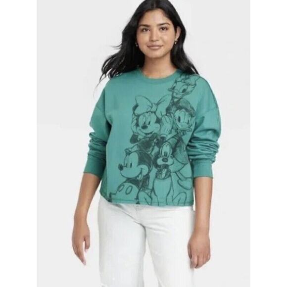 Disney Mickey And Friends Women's Crop Top Print Crew Neck Sweatshirt Sz XL - Picture 3 of 9